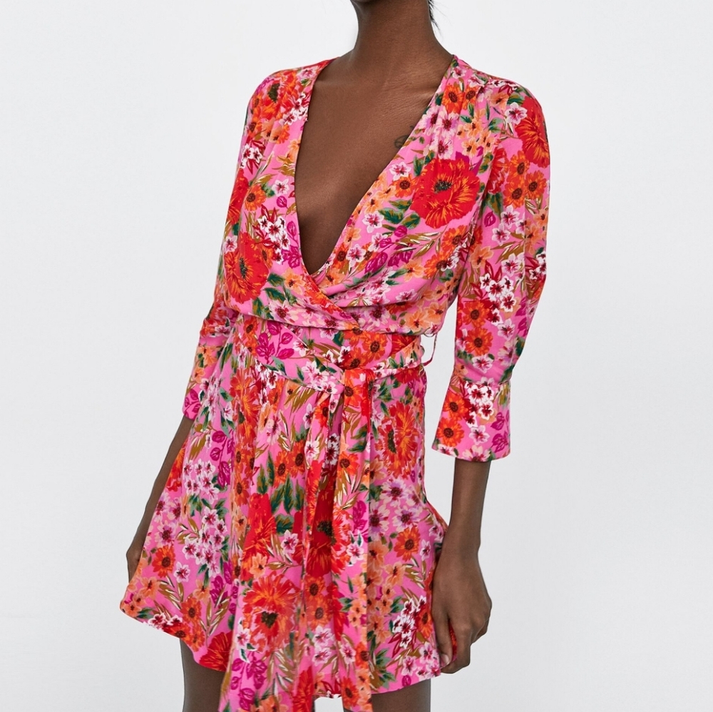 zara floral mini dress wrap